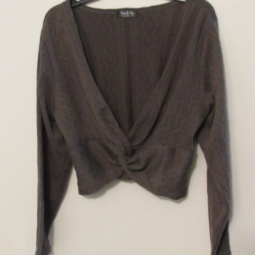 Jolie & Joy By FCT Cropped Twist Knot Knit Sweater Soft Grunge Women's 2X Brown